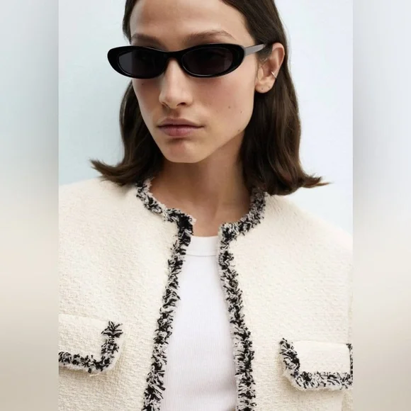 MNG Cinta Open Front Crop Tweed Jacket-Size Medium - Picture 2 of 13